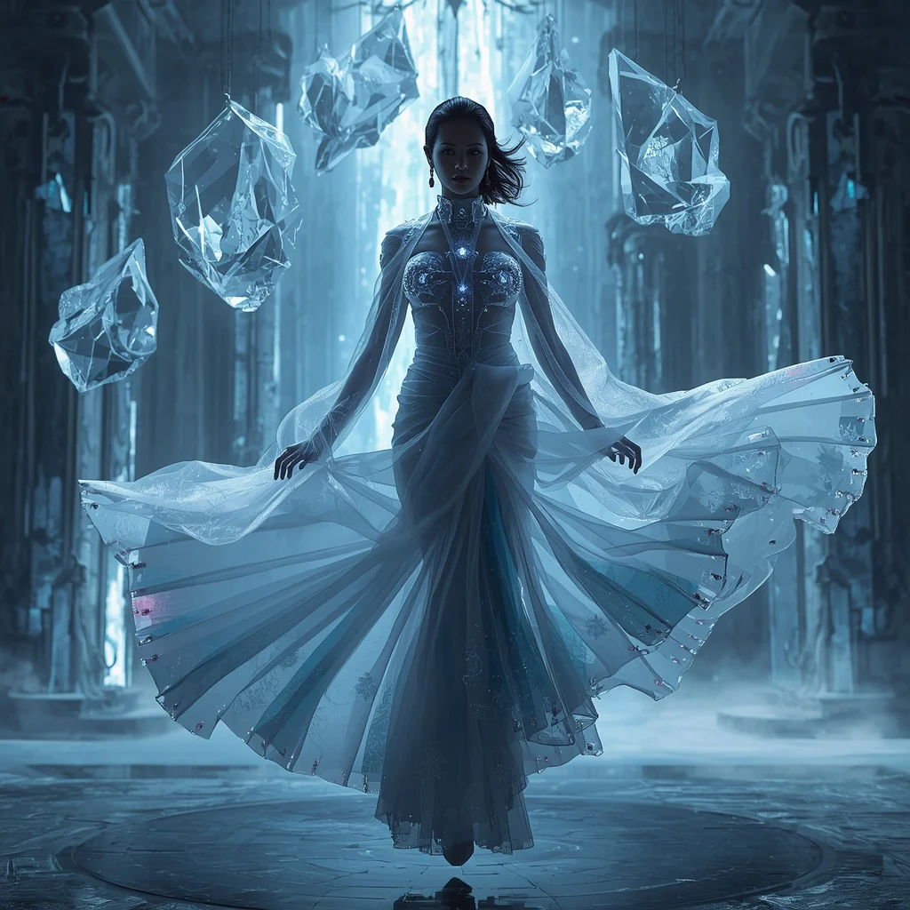 Crystal Wind Plasma Origami Ice Saree with Atmospheric Frost Galaxy Core | traditional saree prompt for girl instagram — AI image prompt