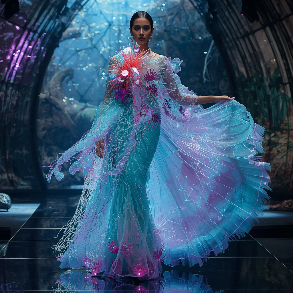 Cyber Coral Neon Hive Apex Saree with Ocean Light Matrix Dominion | new instagram trend prompt for girl love — AI image prompt