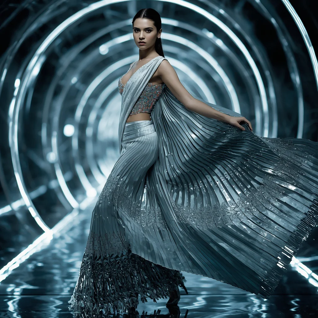 Frozen Diamond Eclipse Saree with Crystal Beam Reflection Orbit Infinity Corridor | prompt for traditional look for girl chatgpt instagram — AI image prompt