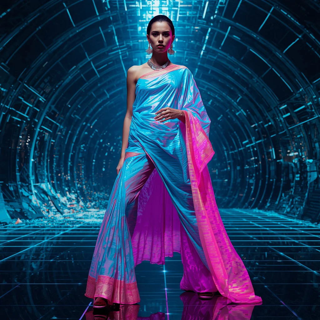 Hologram Silk Rift Saree with Digital Collapse Horizon Void Matrix Dome | new ai prompt for image generation — AI image prompt