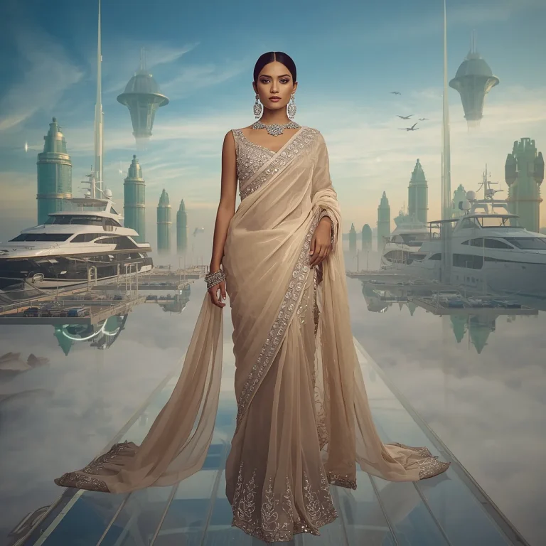 Luxury Crystal Harbor Saree Queen Inside Floating Marina Sky Kingdom | prompt trending girl — AI image prompt
