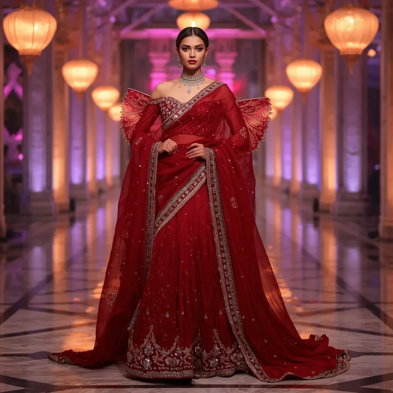 Ruby Jewel Sovereign Citadel Saree with Floating Crystal Lanterns and Infinity Halo Dynasty | prompt trending girl — AI image prompt