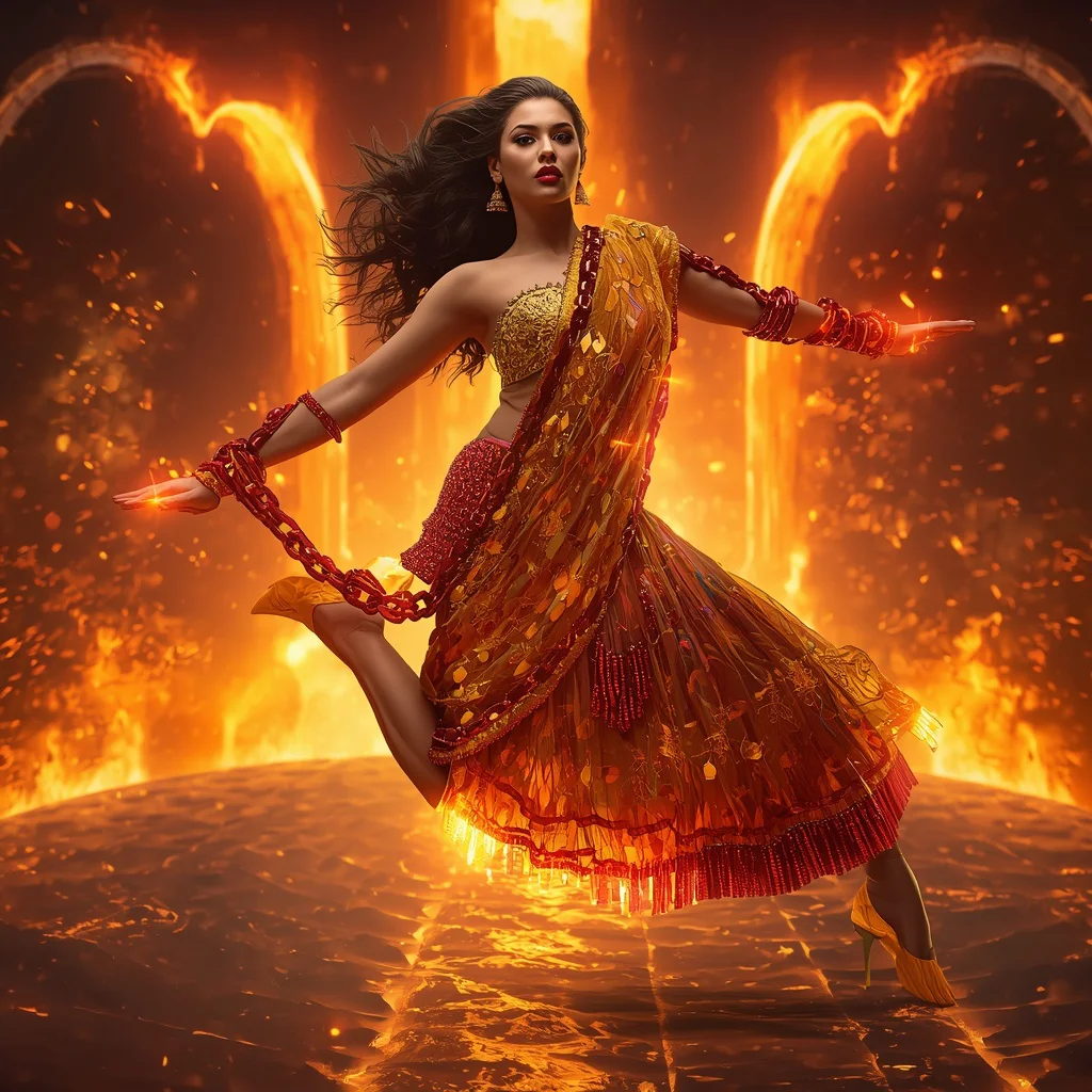 Solar Crystal Ember Chain Saree with Burning Horizon Reactor Rift Field | trending purple saree prompt — AI image prompt