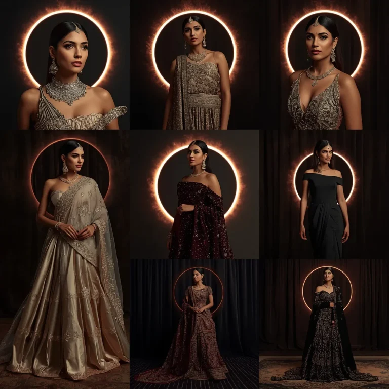 Velvet Eclipse Indian Dress Collage Image Prompt Festive Couture Premium Style | prompt for traditional look for girl — AI image prompt