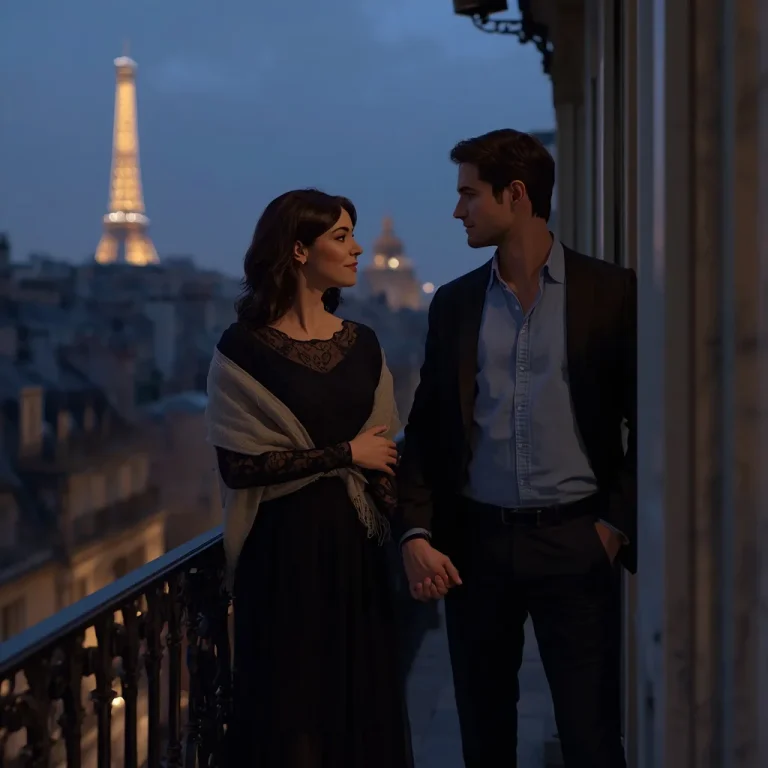 A Romantic Couple Sharing a Quiet Moment on a Parisian Balcony — AI image prompt