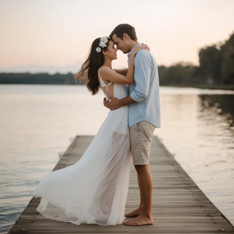 Intimate Serenity: A Couple’s Romantic Lakeside Embrace — AI image prompt