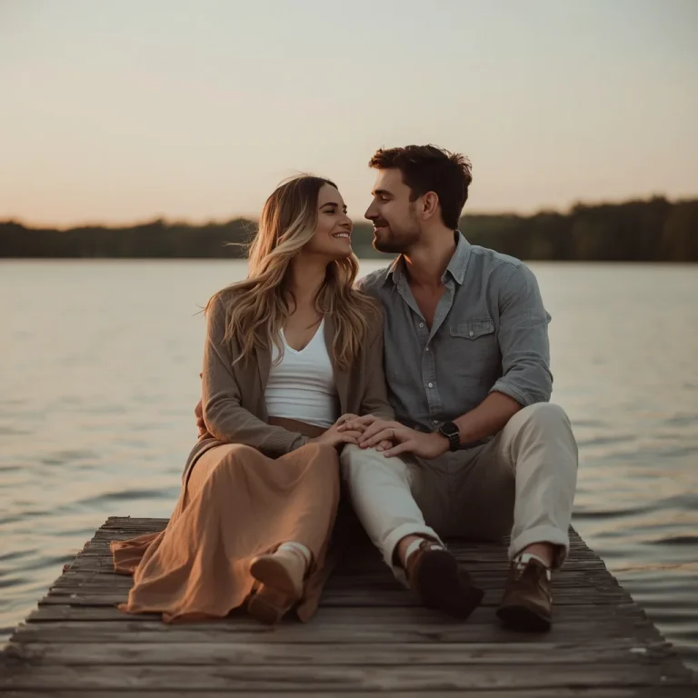 Quiet Affection: A Couple’s Romantic Lakeside Sunset — AI image prompt