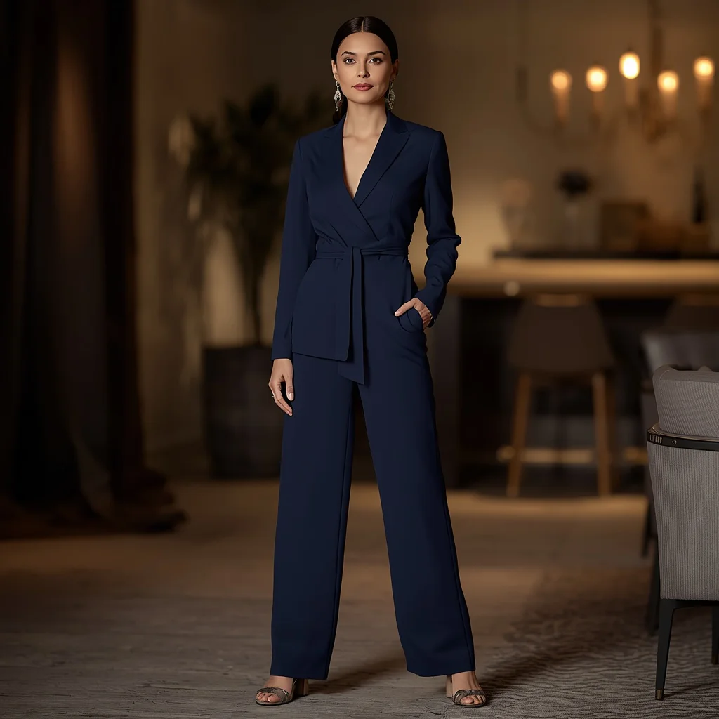 Sophisticated Navy Blue Jumpsuit for an Evening Event — AI image prompt