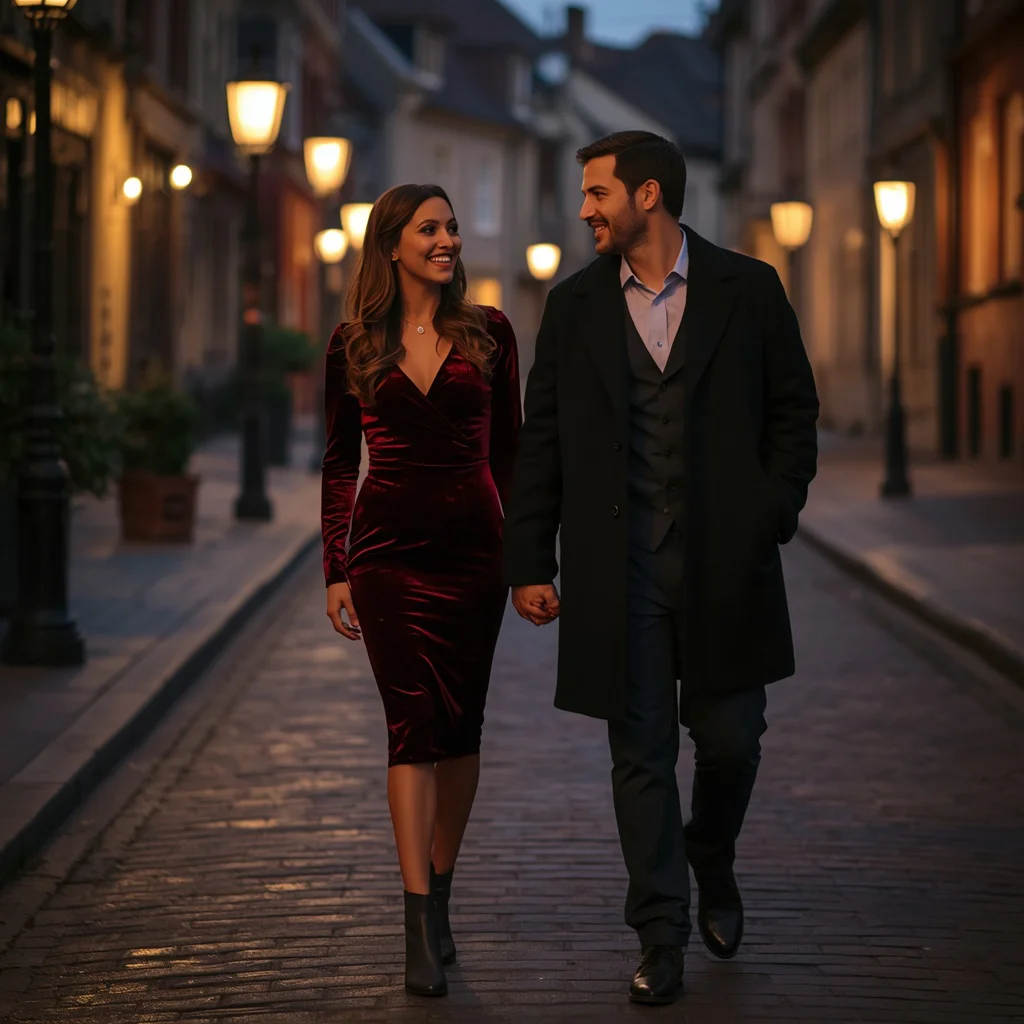Urban Embrace: A Couple’s Romantic City Stroll — AI image prompt